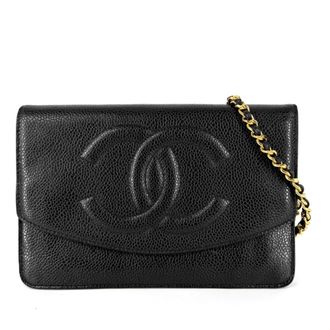 Chanel Black White Grained Calfskin Chain/Shoulder Wallet (Pre-Owned)
