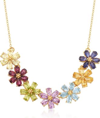 Ross-Simons Multi-Stone Flower Necklace in 18kt Gold Over Sterling