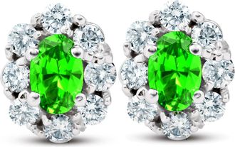 Pompeii3 3 Ct Peridot & Diamond Halo Studs 14k White Gold