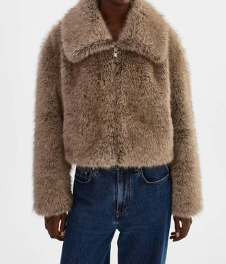 LaMarque Nova Faux Fur Wolf Jacket In Brown