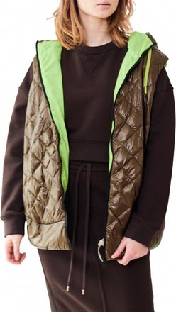 Herno Mesh Lined Quilted Hoodie Vest In Militare
