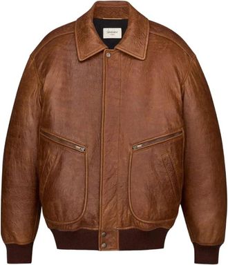 Saint Laurent Jas - Dames - Leren en Su&egrave;de Jassen - Bruin - XL - Leer - Jassen