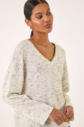 Roman Contrast Stitch V-Neck Top