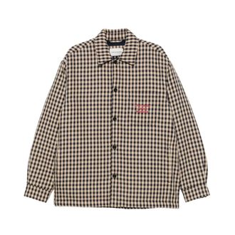 Dr&ocirc;le de Monsieur Jassen, Heren, Veelkleurig, M, Katoen, Gingham-ruit Slogan-Print Katoenen Overshirt