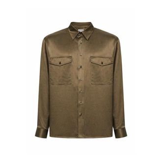Saint Laurent Casual Shirts, male, Green, Size: XL Shirt in Silk