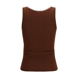 Brunello Cucinelli Womens Bordeaux Wool Oves Aries Sleeveles T-Shirt