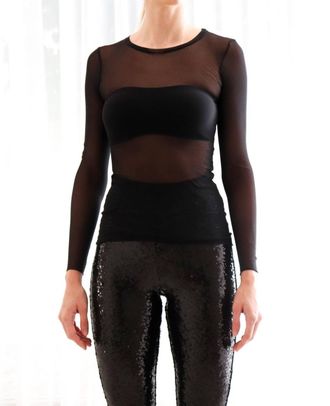 Only Hearts Tulle Long Sleeve Crew Top In Black