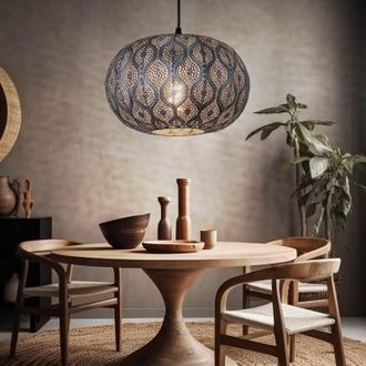 Globo Lighting Lampada a sospensione tavolo da pranzo orientale led soggiorno argento, punzonature decorative in metallo, 1x led 7W 806lm 2700K, PxH 30x120 cm