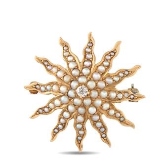 Luxury Bazaar 14K Rose Gold 0.07 ct Diamond Seed Pearl Starburst Brooch MF15-062926