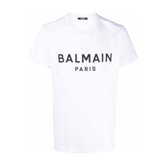 Balmain T-Shirts, male, White, XL, Print Logo White T-Shirt