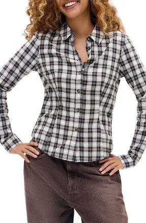 BDG Gwen Plaid Cotton Blend Button-Up Shirt in Cream at Nordstrom, Size X-Large
