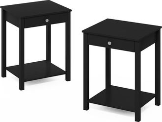 Furinno Classic Side Table with Drawer, Set of 2, Americano
