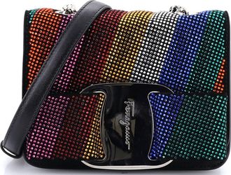 Ferragamo Miss Vara Bow Crossbody Bag Crystal Embellished Leather Mini