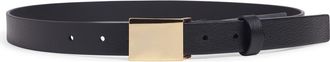 Favorite Daughter Plaque Buckle Leather Belt in Black/Polished Gold at Nordstrom, Size X-Small