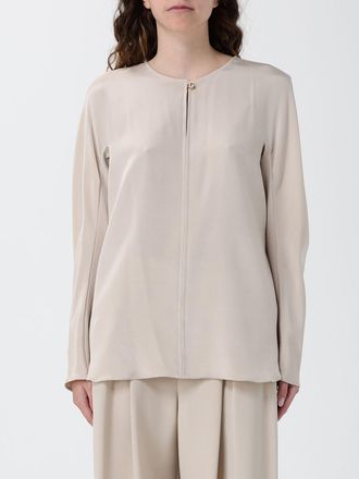 Max Mara Blusa a maniche lunghe in raso di seta stretch con girocollo