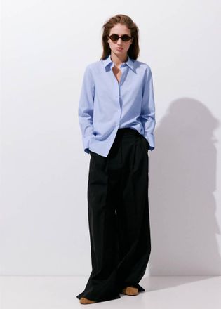 Mango Camicia dritta misto cotone e lyocell celeste - Donna - XXS - MANGO