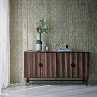 Sweeek Sweeek - Credenza a 4 ante nera scanalata effetto legno, 157.5cm