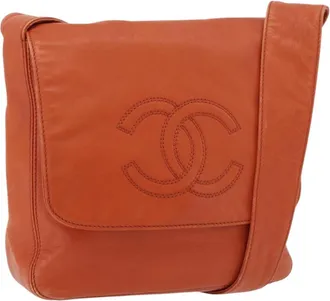 Chanel Shoulder Bag Suede Patchwork Orange Leather Handbag (Pre-Owned)