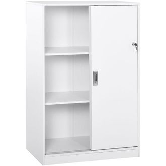 HOMCOM Armario de Oficina con 2 Puertas Correderas y 3 Estantes 80x40x120 cm Blanco