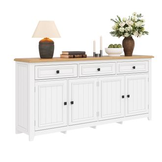 STILVORA Aparador Con 4 Puertas, 3 Cajones Y Estantes Ajustables, Estilo Moderno, En Mdf, 160&times;35&times;76 Cm, Blanco