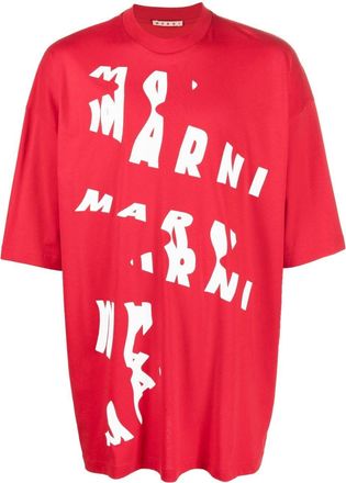 Marni logo-print cotton T-shirt - men - Cotton - 46 - Red