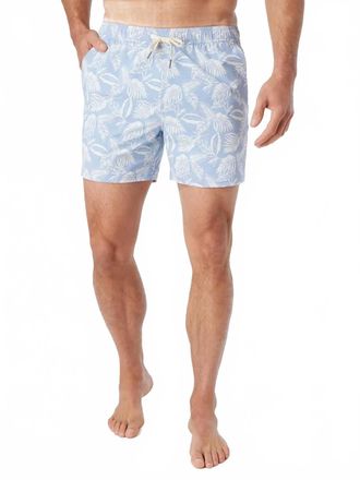 Fair Harbor Bungalow Swim Trunks In Sky Blue Leaves