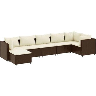 vidaXL Set Muebles De Jard&iacute;n 7 Piezas Y Cojines Rat&aacute;n Sint&eacute;tico Marr&oacute;n Vidaxl