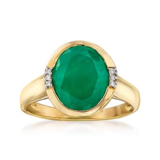 Ross-Simons Emerald Ring With Diamond Accents in 14kt Yellow Gold