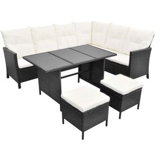 vidaXL Set De Muebles De Jard&iacute;n 4 Pzas Y Cojines Rat&aacute;n Sint&eacute;tico Negro Vidaxl