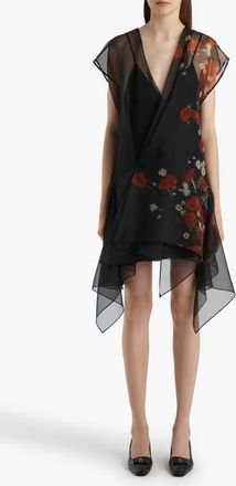 Khaite Merith Floral Sheer Handkerchief Hem Silk Organza Dress in Black /Red at Nordstrom, Size 2