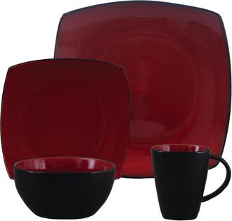 Gibson Soho Lounge 16 Piece Square Stoneware Dinnerware Set in Red and Black