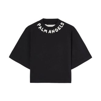 Palm Angels T-Shirts, female, Black, Size: S Seasonal Logo Cropped Tee