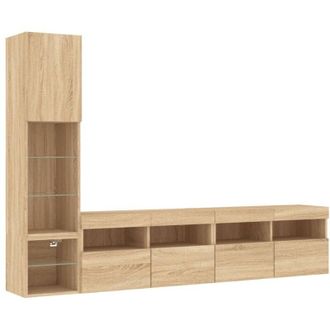 vidaXL Vidaxl - Muebles Tv Pared Con Led 4 Pzas Madera Ingenier&iacute;a Roble Sonoma