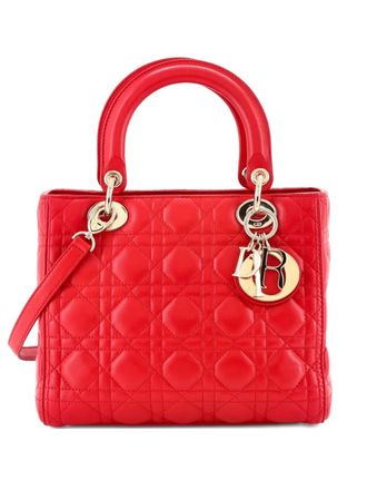 Dior Borsa a tracolla Lady Dior media in pelle di agnello trapuntata con motivo Cannage - Rosso
