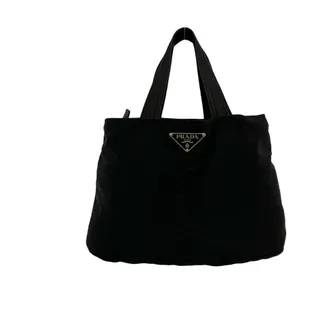 Prada Black Nylon Leather Handbag Tote Bag (Pre-Owned)