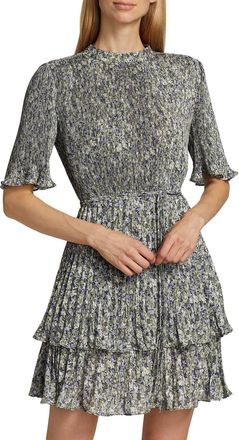 Derek Lam Samantha Pleated A Line Dress In Sage/multi