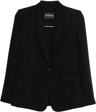 Emporio Armani Enkelrijig Pinstripe Lurex Jasje - Dames - Blazers - Zwart - 2XS - Leer - Jassen