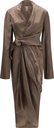 Rick Owens Womens Dress Asymmetric Wrap Cupro Dust