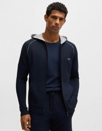 HUGO BOSS Mens BOSS Orange Mix&Match Mens Stretch-Cotton Zip-Up Hoodie with Embroidered Logo - Dark Blue 403 - Navy - Size: 38
