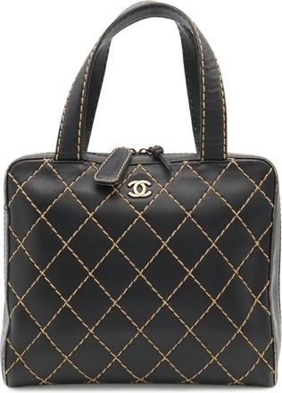Chanel Black Leather Handbag Pouch Tote Bag (Pre-Owned)