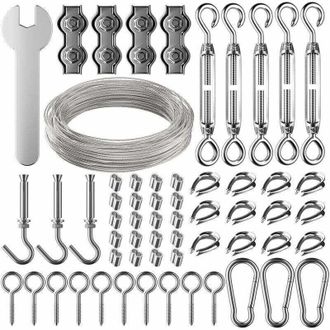 OEM Kit De Cuerda Colgante De Acero Inoxidable De 30 M, Cable De Acero Inoxidable Revestido De 2 Mm Con Tensor Y Ganchos, Para Colgar Luces, Plantas Trepa