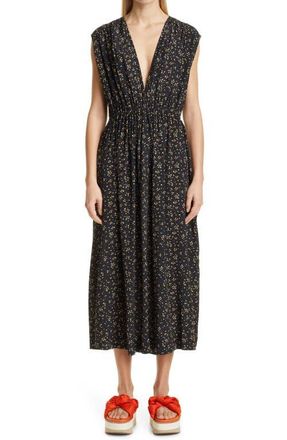 Ganni Ditsy Floral Plunge Neck Dress in Black at Nordstrom, Size 6 Us