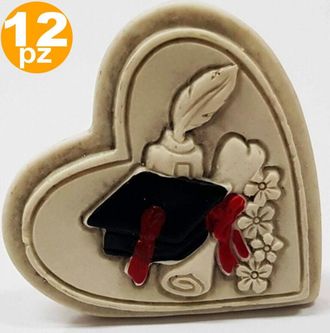 Trade Shop Trade Shop - Set Bomboniere A Cuore Per Festa Di Laurea Cappello Piuma Soprammobile Appoggio