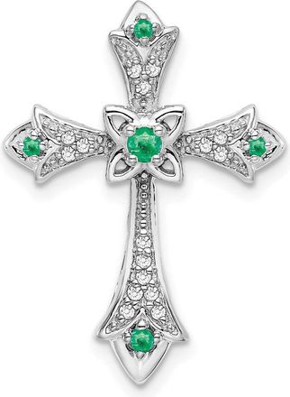 Diamond2Deal 10K White Gold Emerald & Diamond Fleur de Lis Cross Pendant