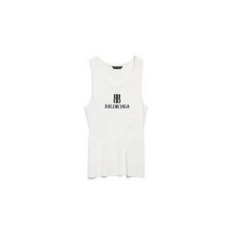 Balenciaga Tops, Dames, Wit, L, Polyester, Geribbelde Tanktop met Logo