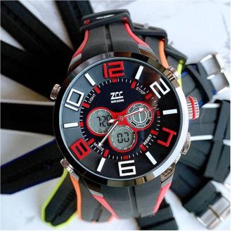 Trade Shop Trade Shop - Orologio Da Polso Zcc Uomo Dual Time Analogico Digitale Sveglia Sport Rosso Nero