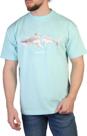 Palm Angels Men t-Shirt Shark Light Blue - White M