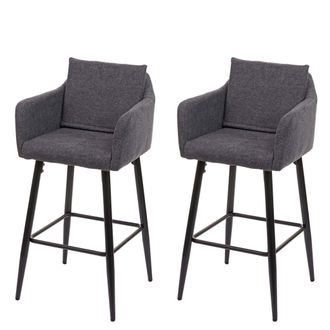 Hhg Hhg - Nunca Usado] Lote De 2 Taburetes De Bar 754, Taburete De Bar Taburete De Mostrador, Reposapi&eacute;s De Metal, Tela/textil Gris Oscuro