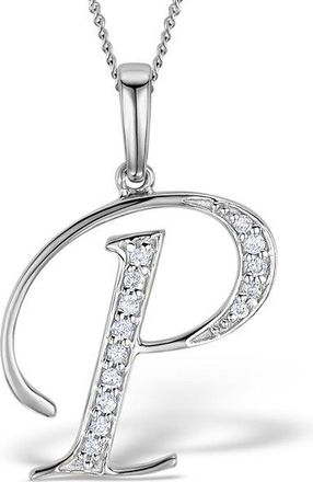 The Diamond Store 9K White Gold Diamond Initial P Necklace 0.05ct