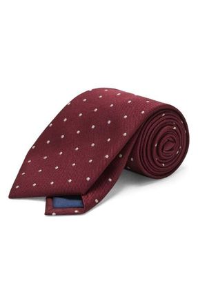 Mango Polka Dot Silk Blend Tie in Burgundy at Nordstrom